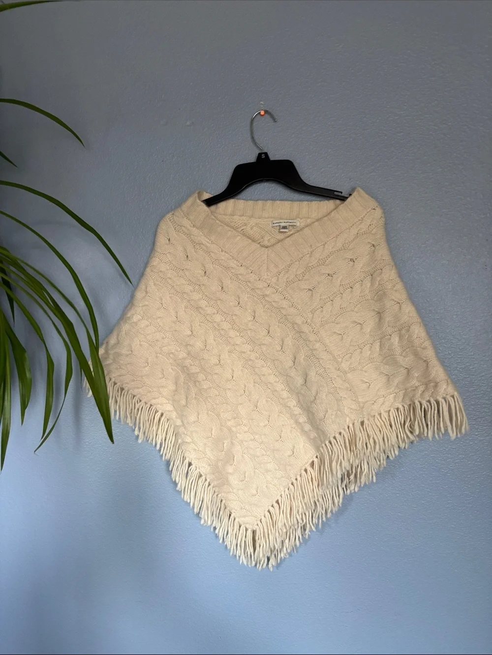 The Banana Republic Angora Lambswool Cable-Knit Poncho Sweater. Size small